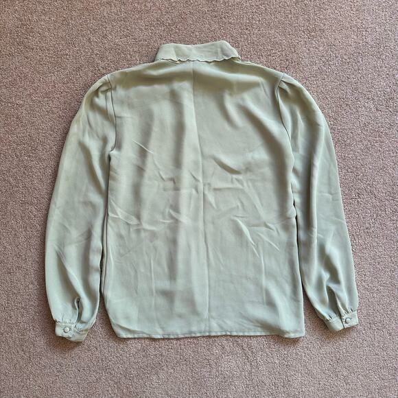 Vintage Jade Green Long-Sleeve Collared Blouse - Picture 9 of 10